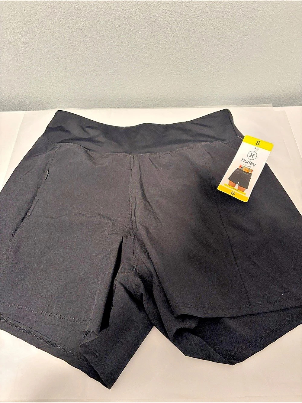 NWT Hurley Women’s High-Waisted Active Swim Board Shorts - Black - Size S